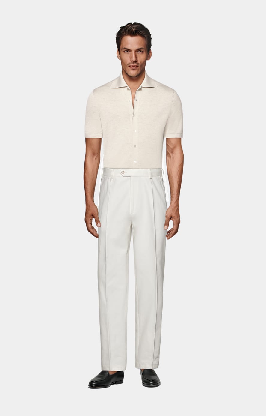 Pantaloni color panna wide leg straight