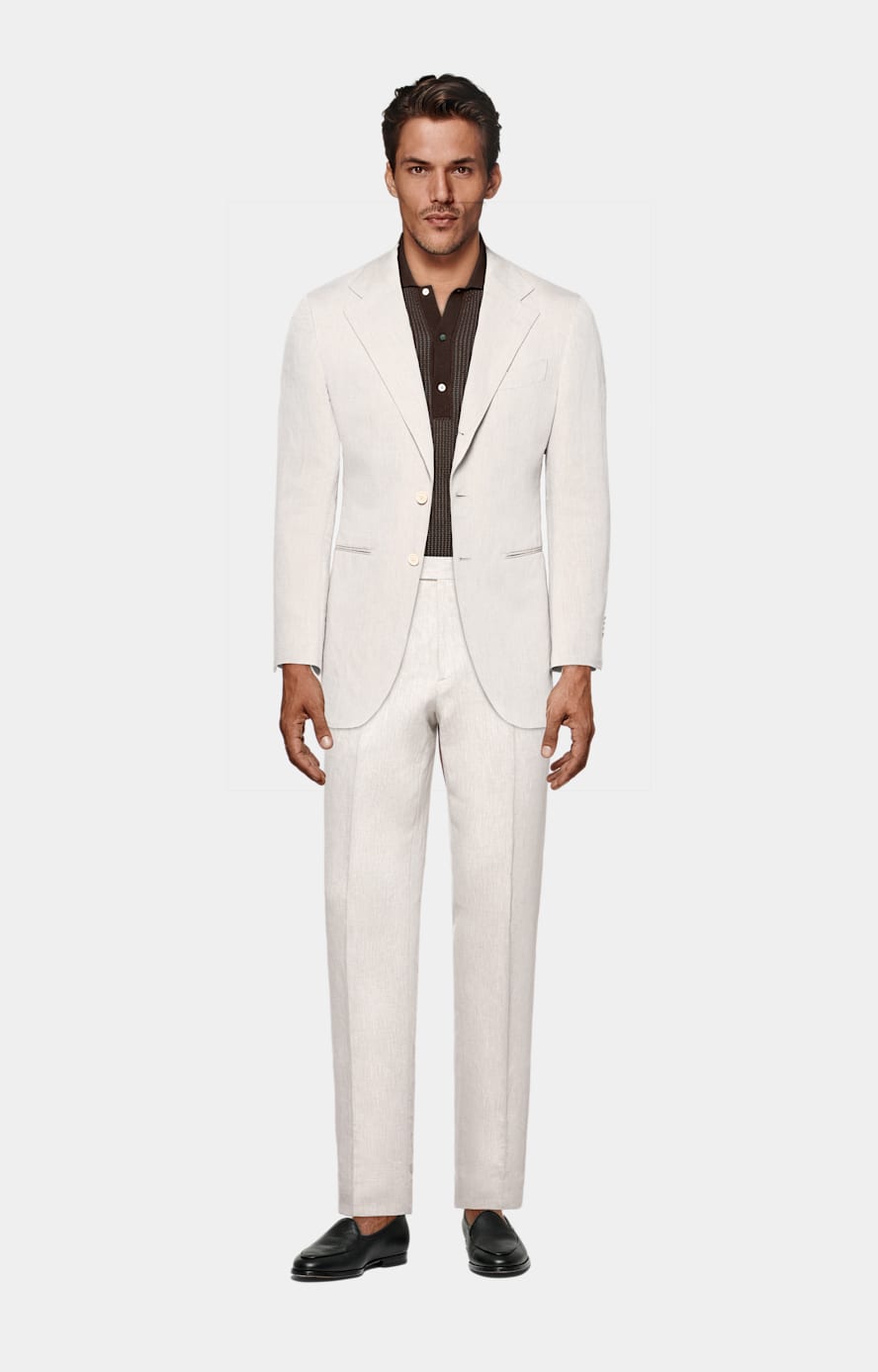 Light Taupe Straight Leg Suit Trousers