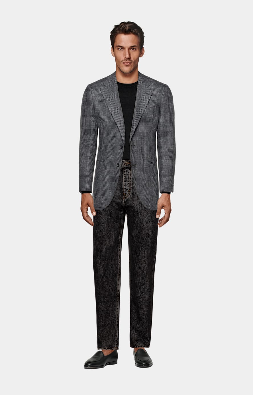 Dark Grey Checked Tailored Fit Havana Blazer