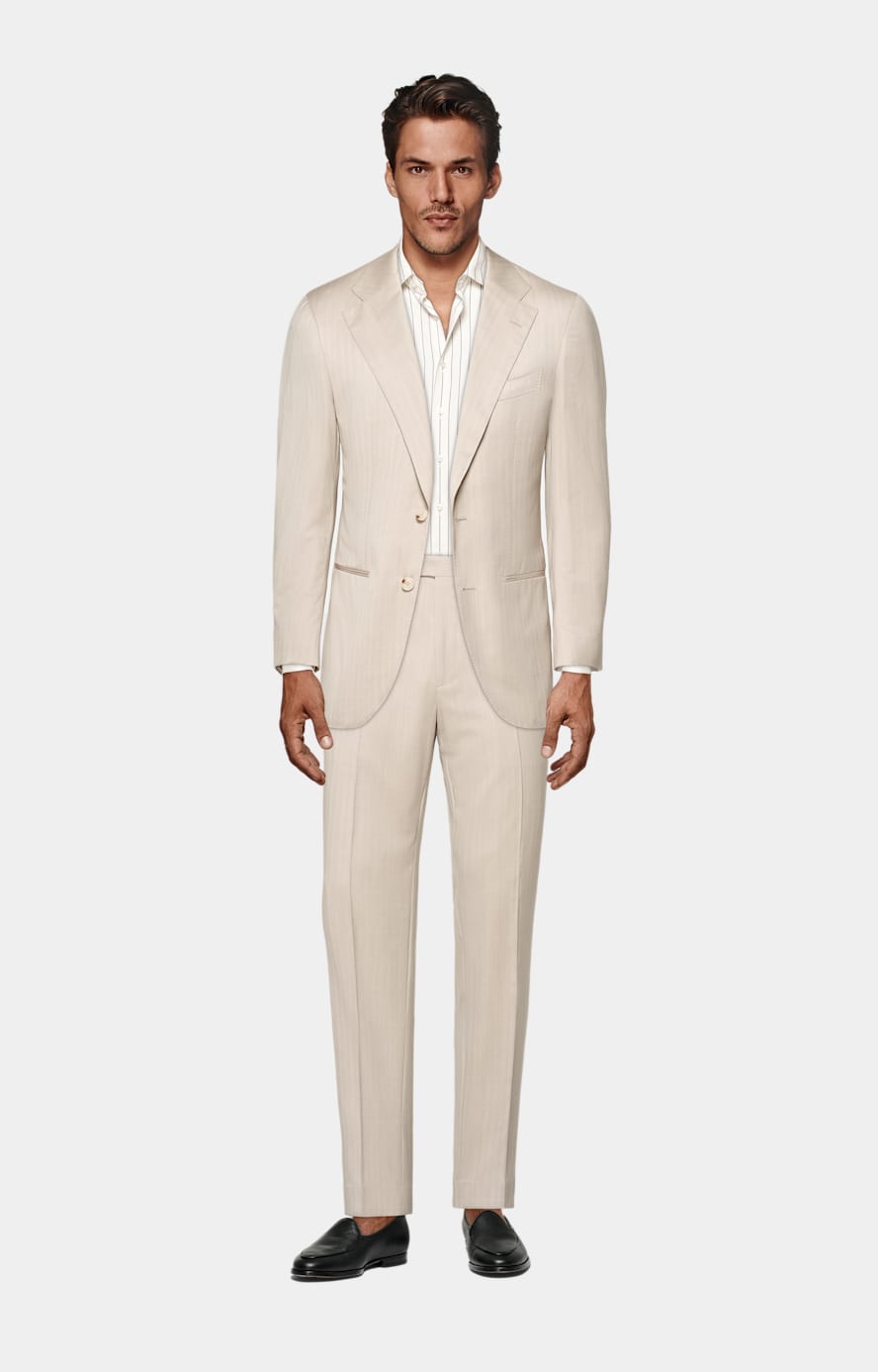 Sand Herringbone Perennial Tailored Fit Havana Suit