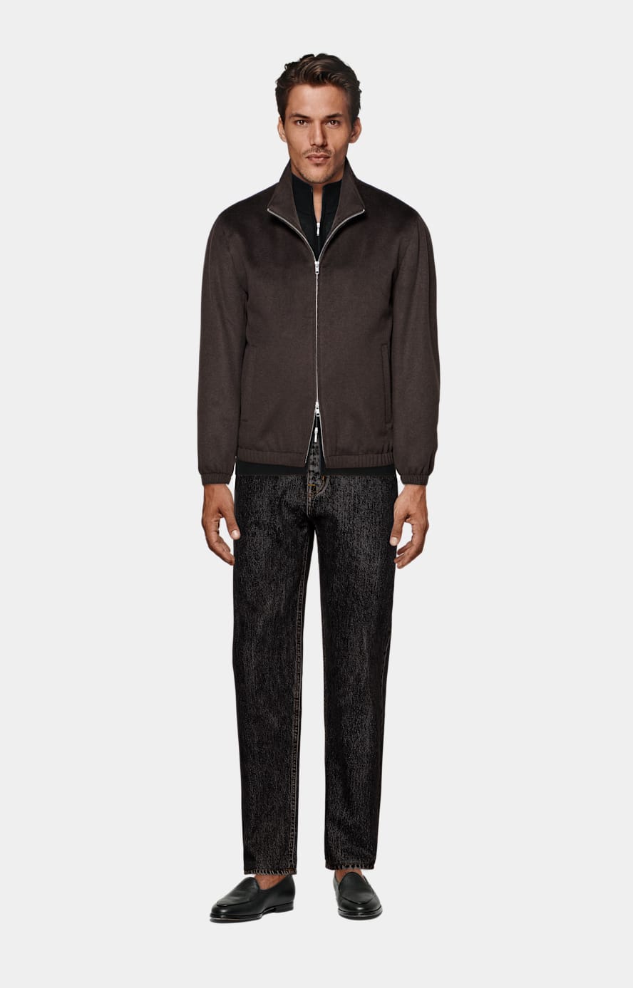 Dark Brown Bomber Jacket in Pure Cashmere SUITSUPPLY SUITSUPPLY Canada
