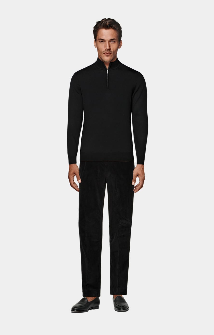 Black Merino Half Zip