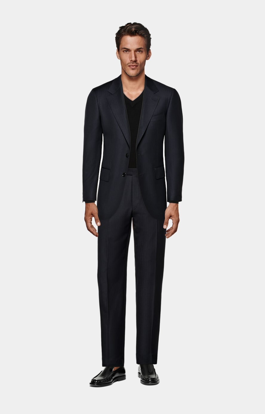 Navy Striped Tailored Fit Milano Suit
