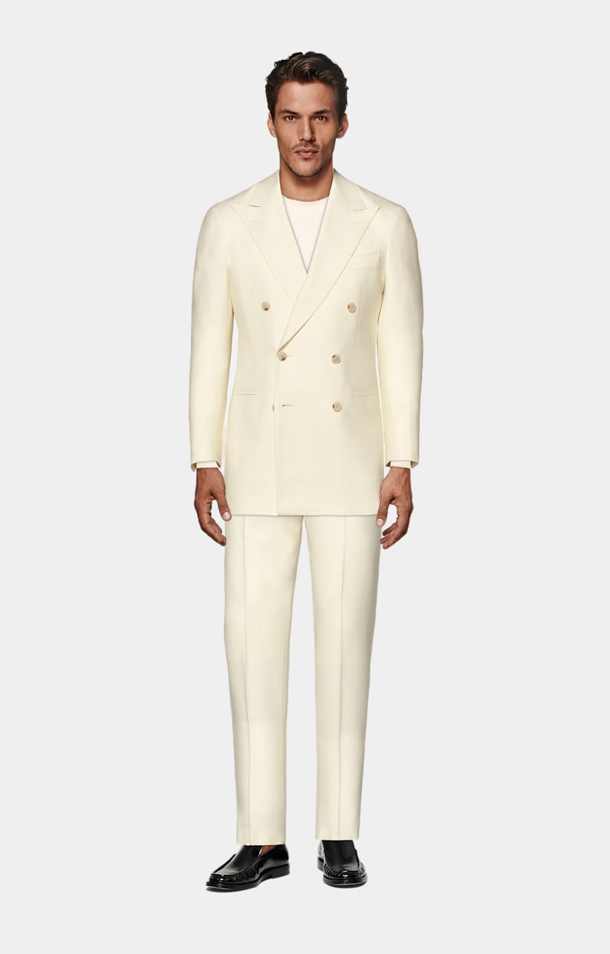 Havana Anzug off-white Fischgrätmuster Tailored Fit