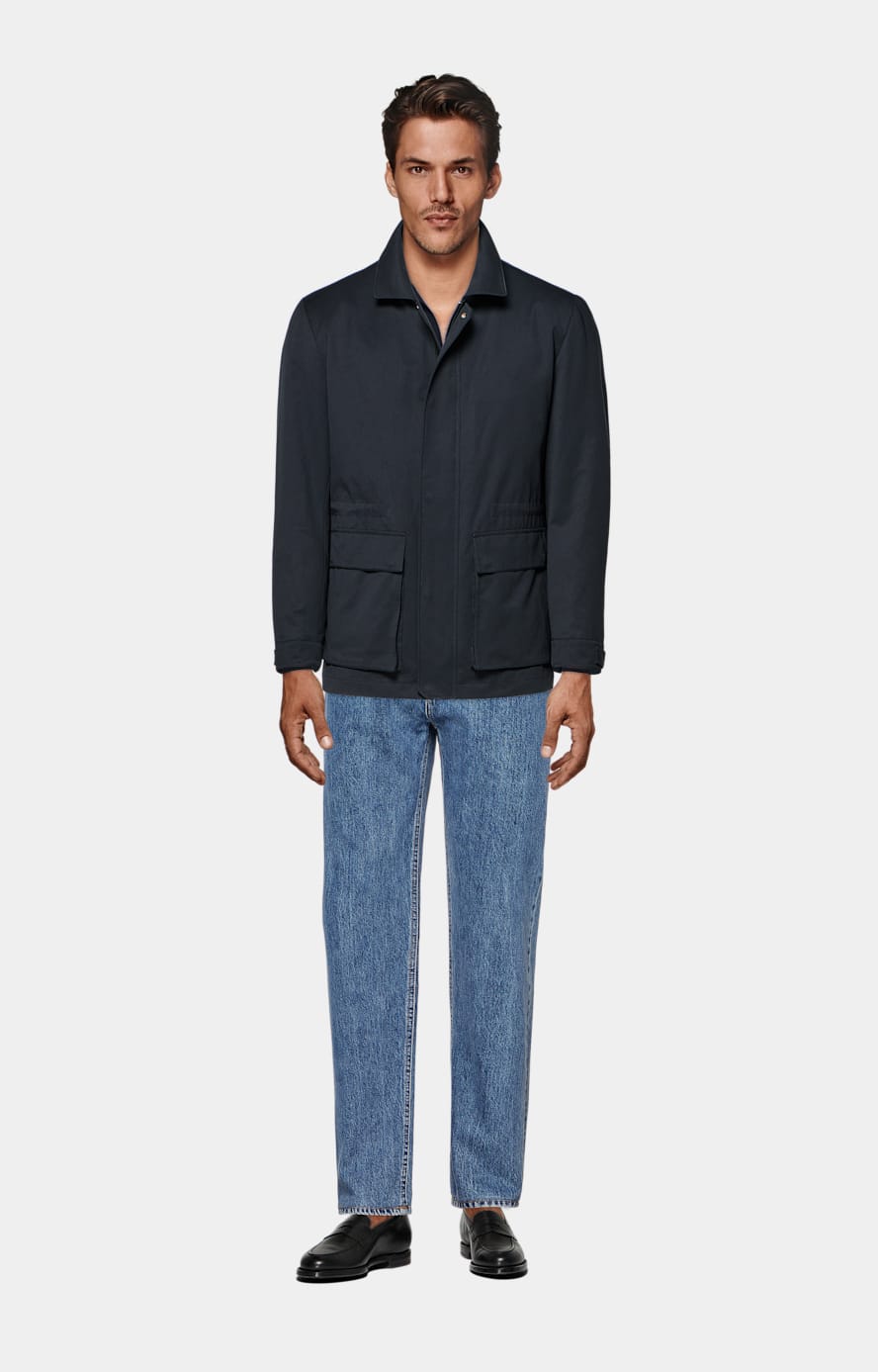 Cardigan col polo à manches longues bleu marine