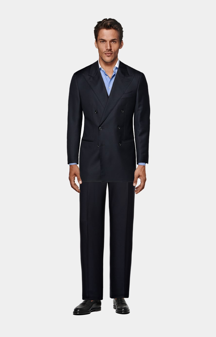 Navy Wide Leg Straight Trousers in Pure S110's Wool Navy Wide Leg Straight Trousers in Pure S110's Wool