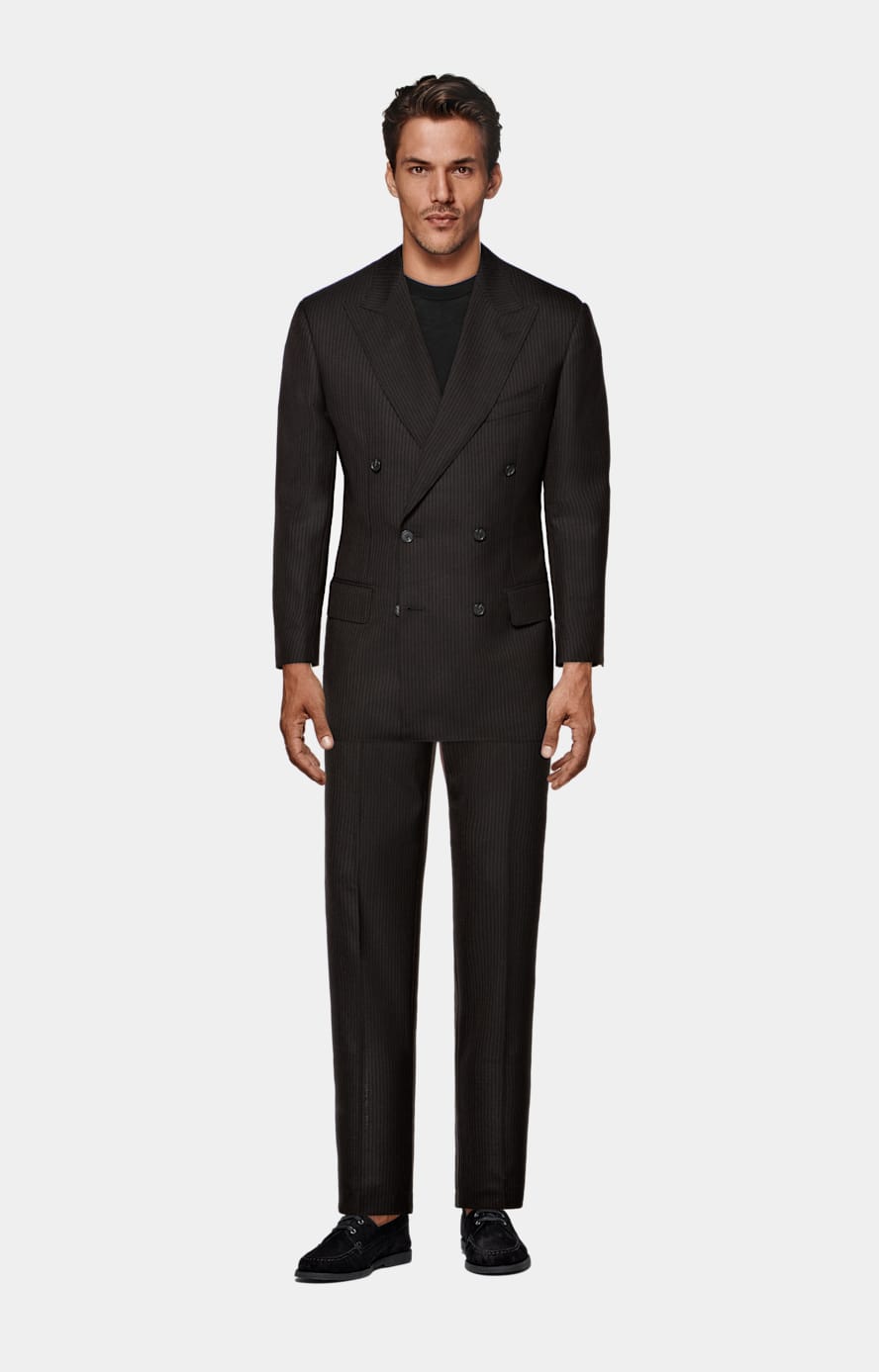 Milano Anzug dunkelbraun gestreift Tailored Fit