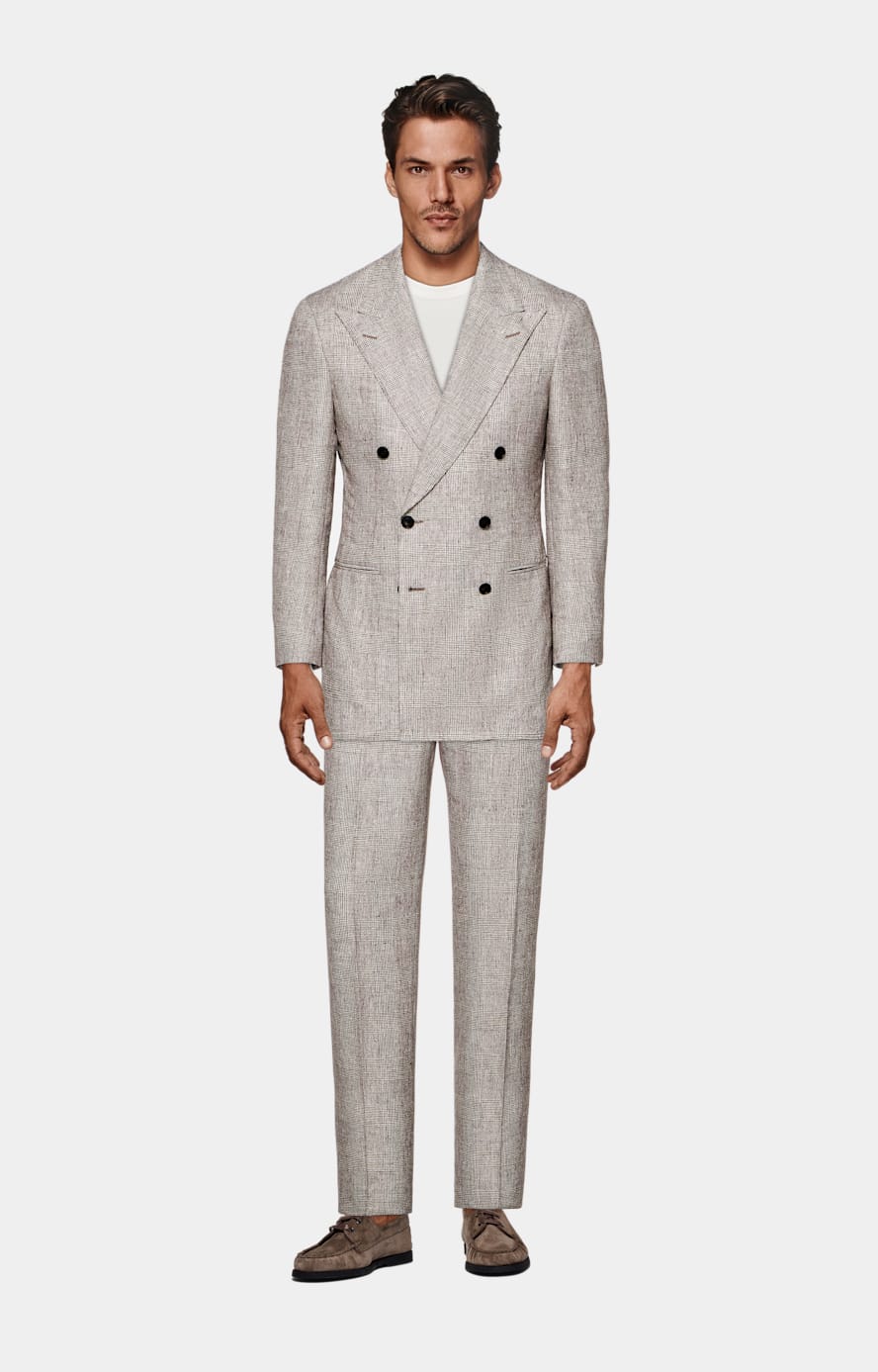 Light Taupe Checked Tailored Fit Havana Suit