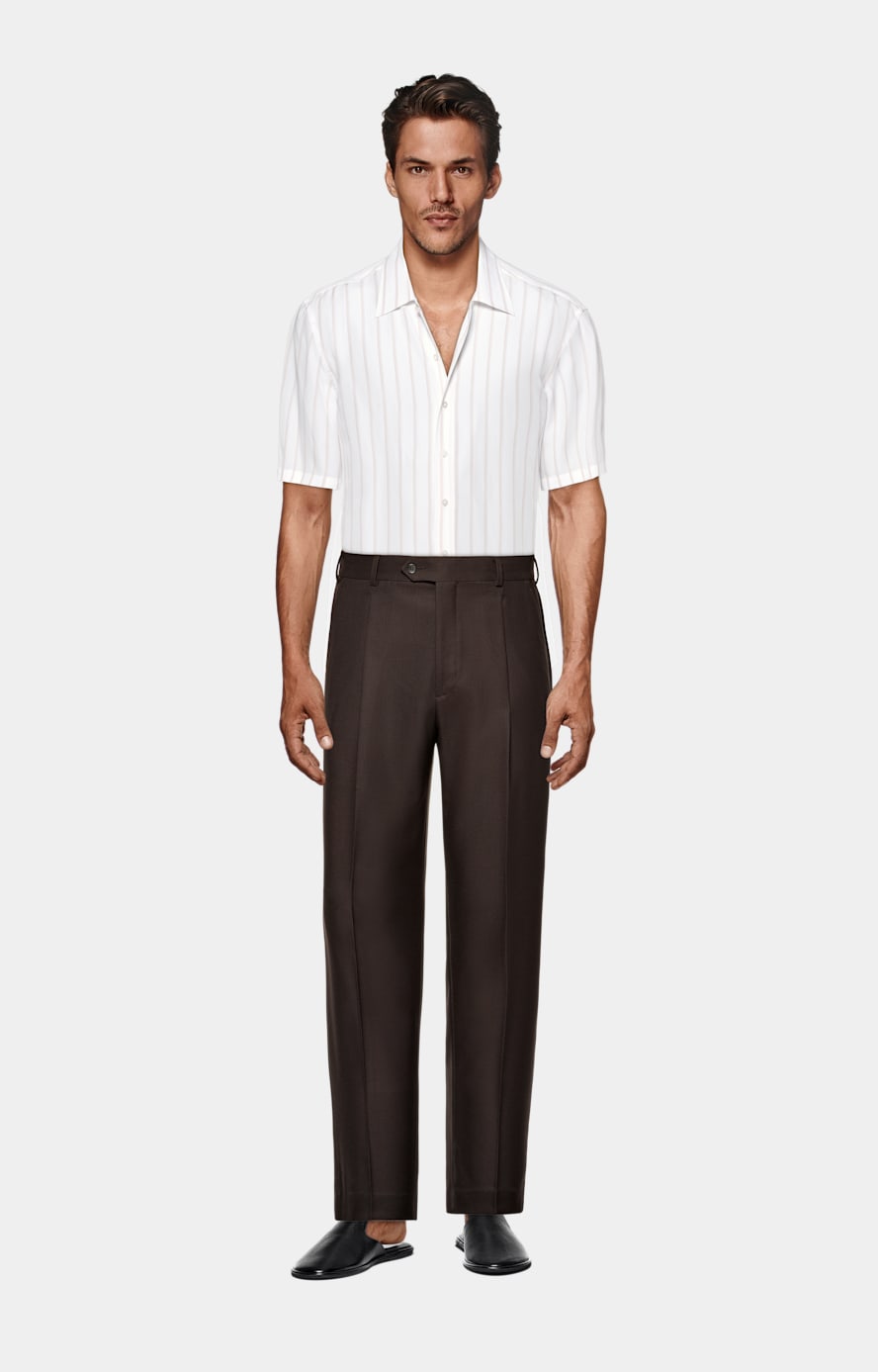 White Striped Tailored Fit Short Sleeve Shirt