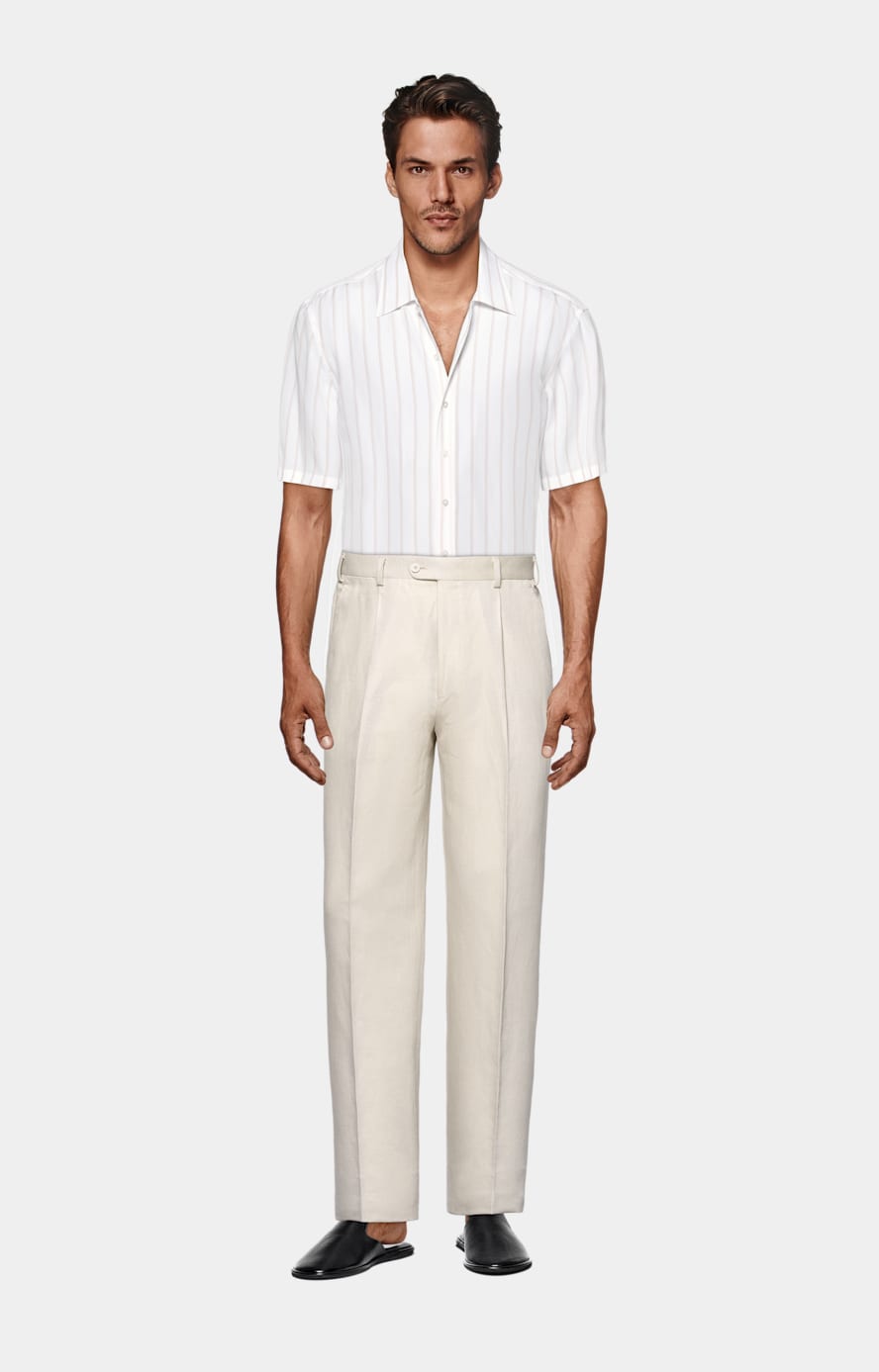 White Striped Tailored Fit Short Sleeve Shirt