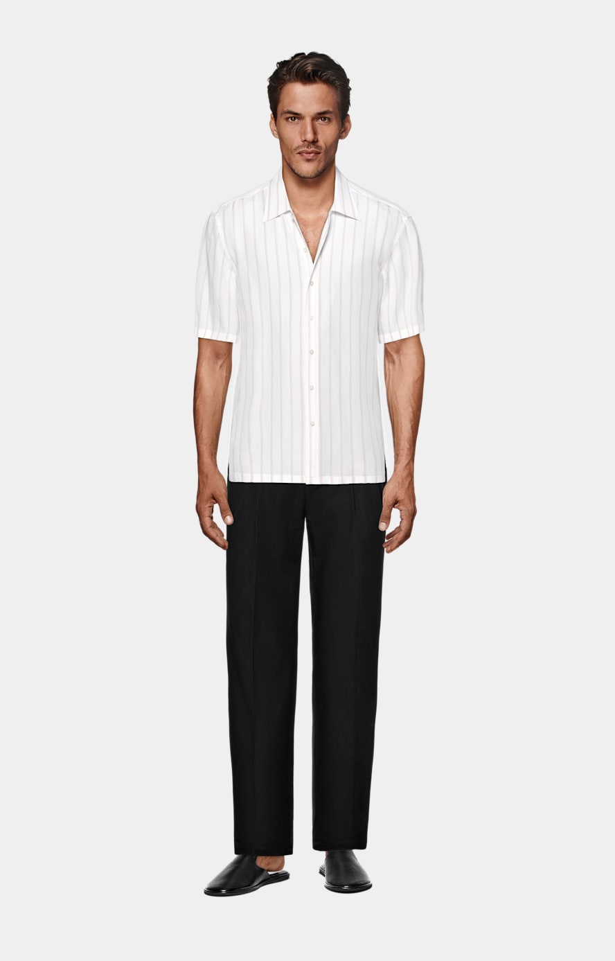 White Striped Tailored Fit Short Sleeve Shirt
