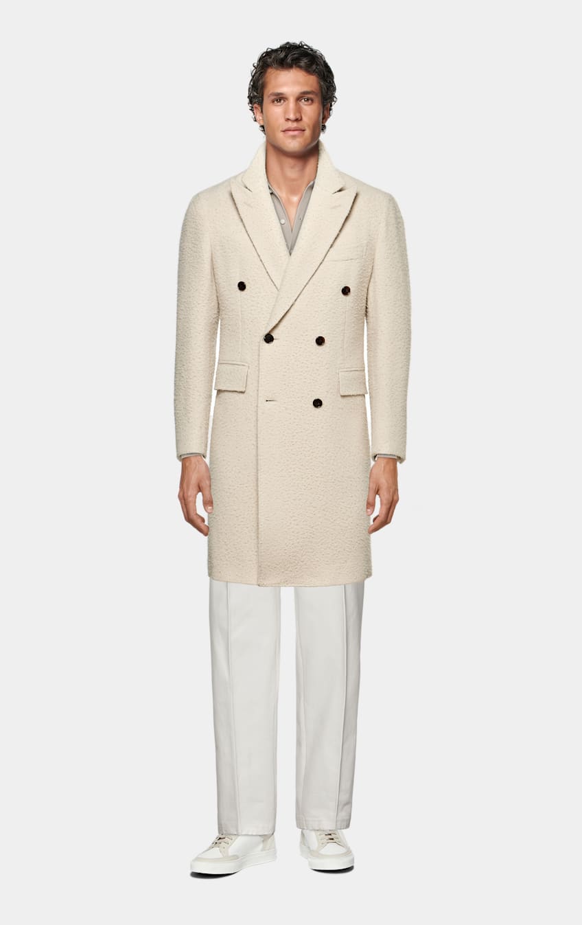 Cream overcoat mens discount