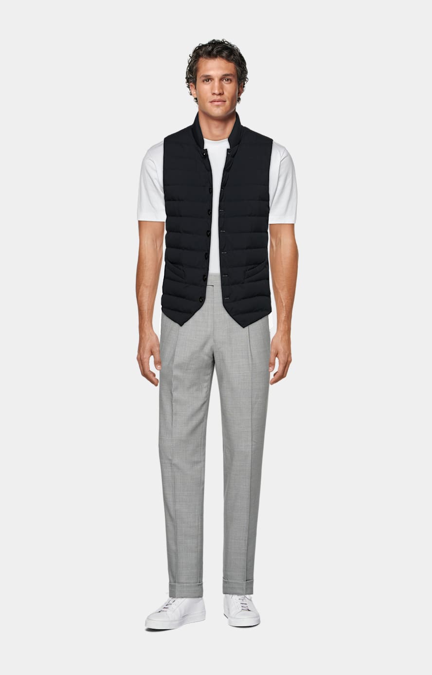 Light Grey Slim Leg Tapered Pants in Pure 4-Ply Traveller Wool ...