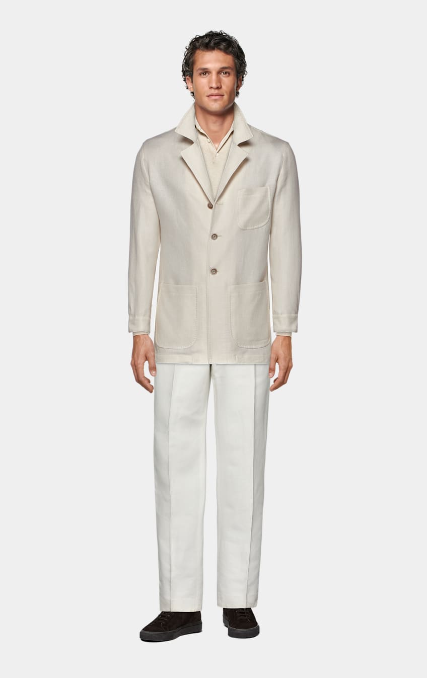 Off White Greenwich Shirt Jacket in Linen Silk Cotton SUITSUPPLY