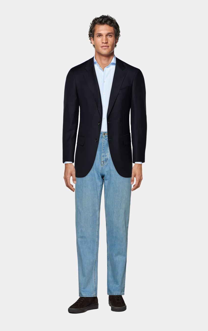Blue Striped Poplin Slim Fit Shirt in Egyptian Cotton SUITSUPPLY