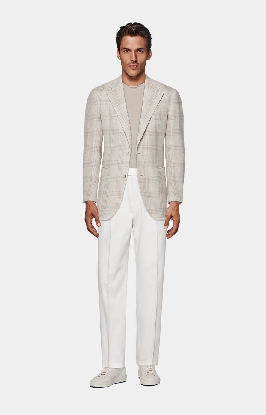 Light Taupe Checked Relaxed Fit Roma Blazer