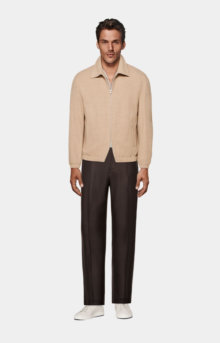 Sand Merino Long Sleeve Polo Cardigan