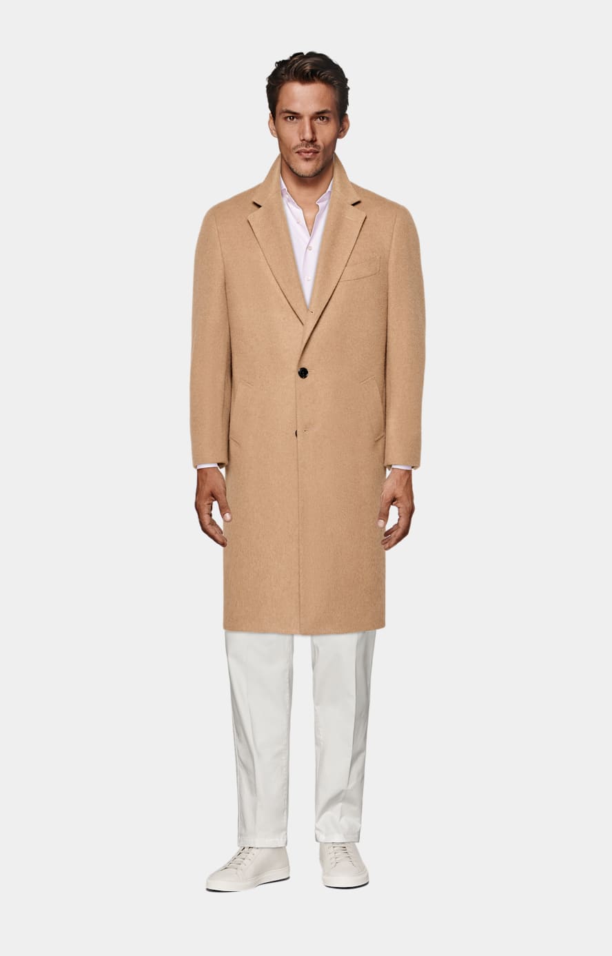 Mid Brown Overcoat in Pure Camel SUITSUPPLY SUITSUPPLY US