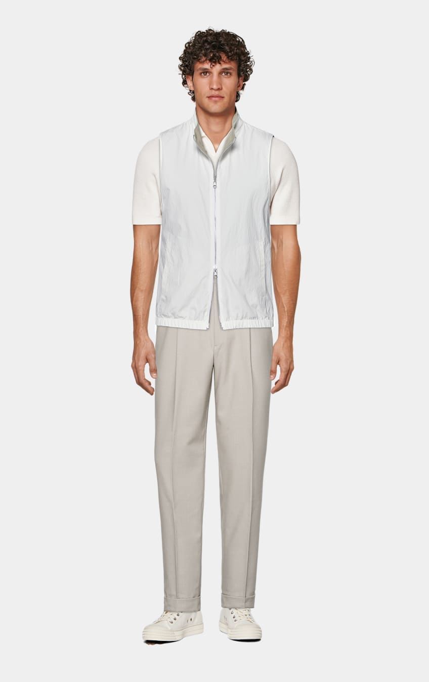 Off-White Ribbed Buttonless Polo Shirt in Californian Cotton & Mulberry  Silk