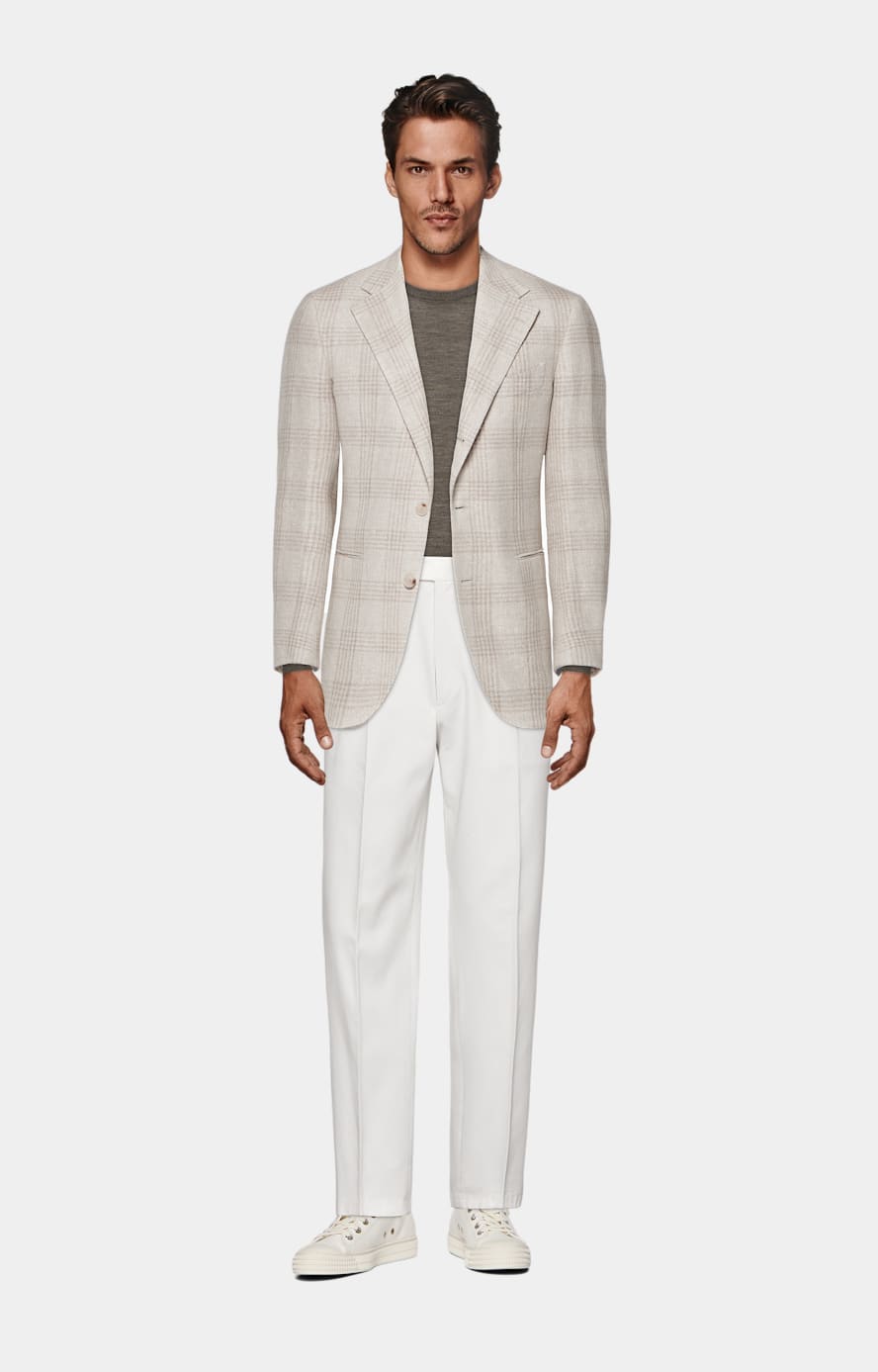 Light Taupe Checked Relaxed Fit Roma Blazer