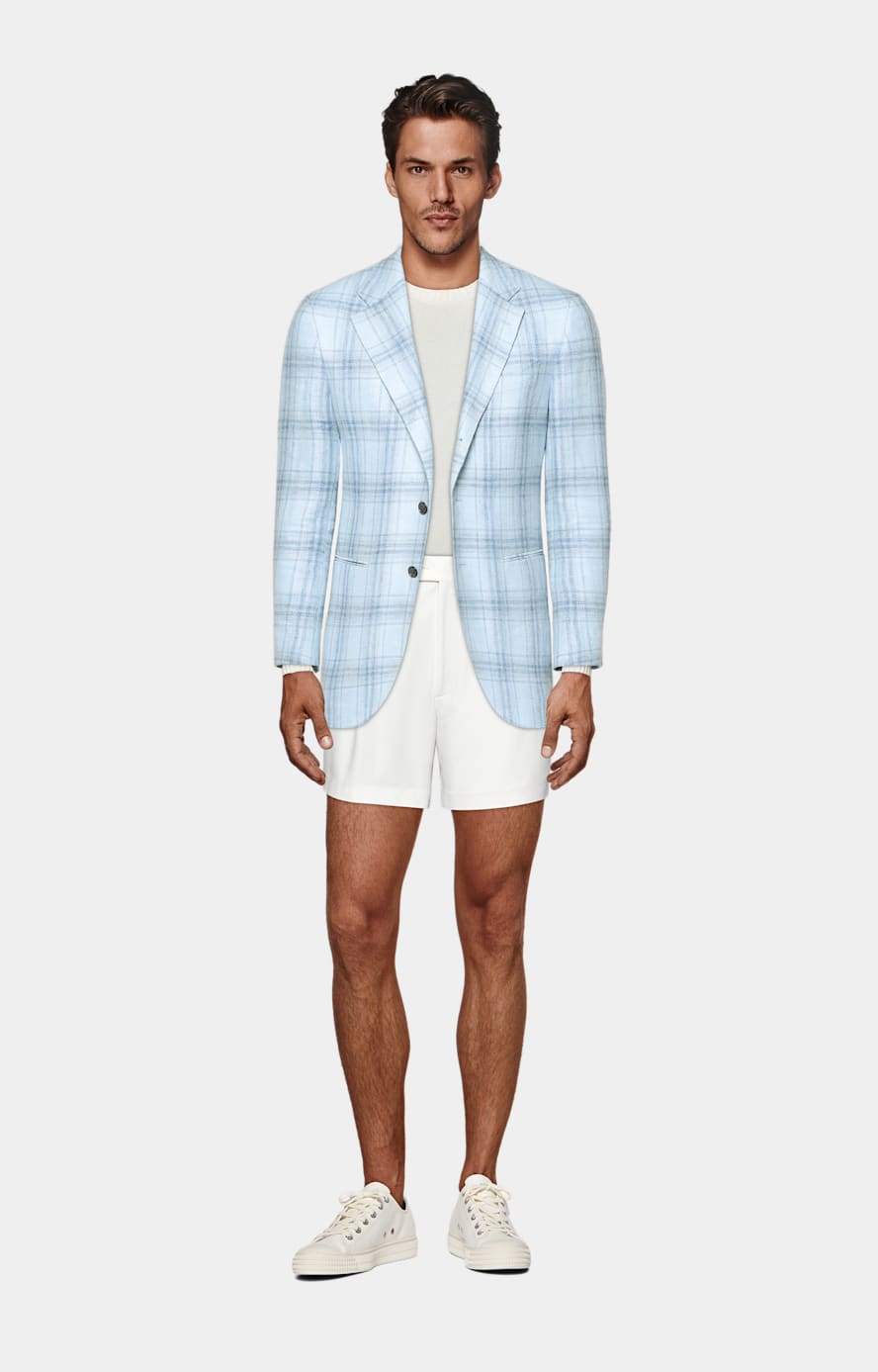 Light Blue Checked Tailored Fit Havana Blazer