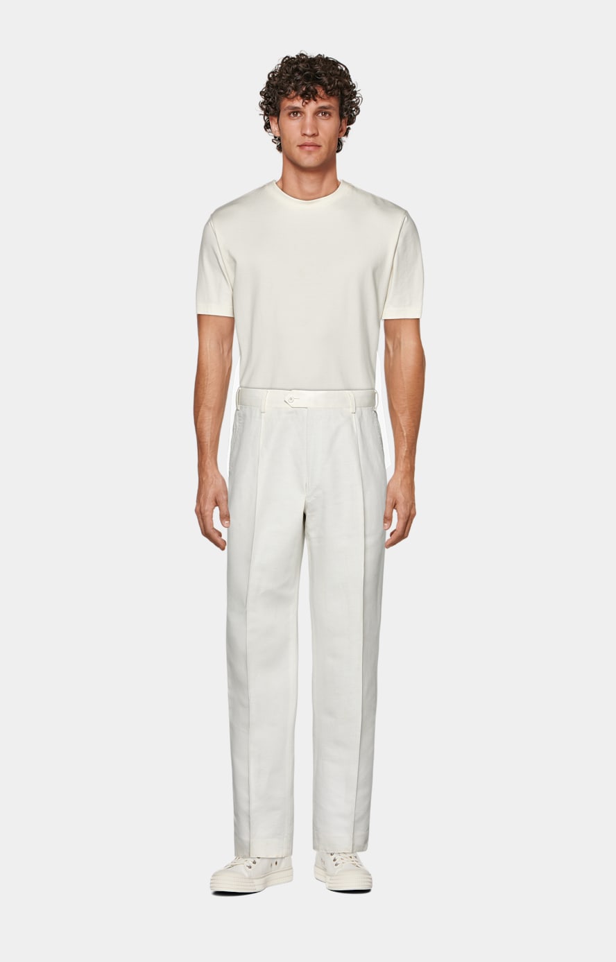 White Wide Leg Straight Trousers