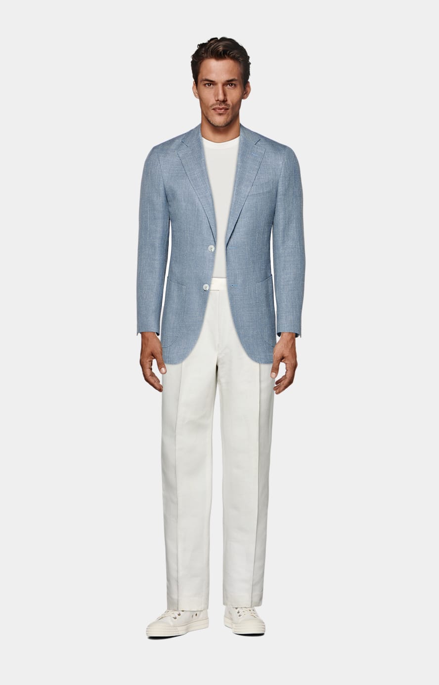 White Wide Leg Straight Pants in Linen Cotton SUITSUPPLY SUITSUPPLY Canada