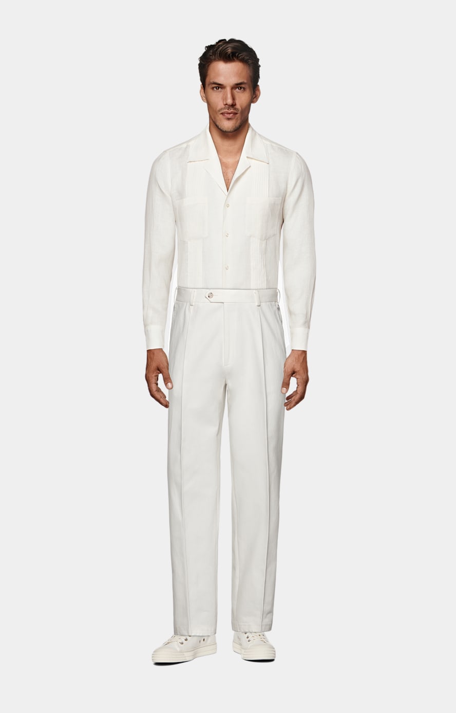 White Patch Pocket Pleated Slim Fit Shirt