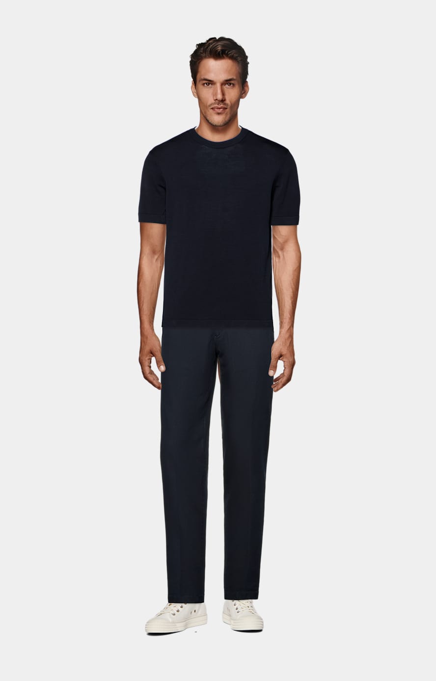 Navy Slim Leg Straight Chinos