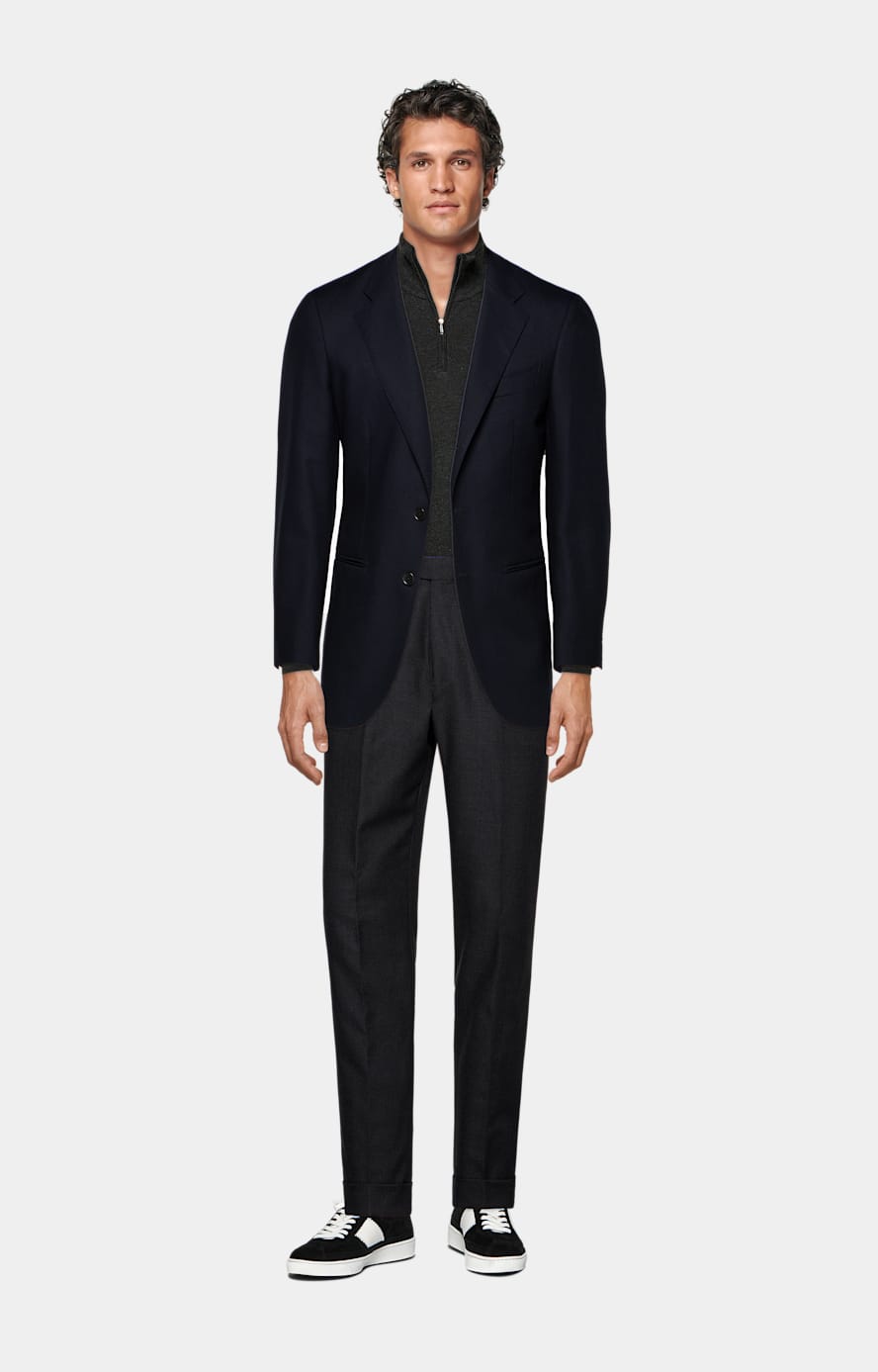 Dark Grey Slim Leg Tapered Pants in Pure 4-Ply Traveller Wool ...