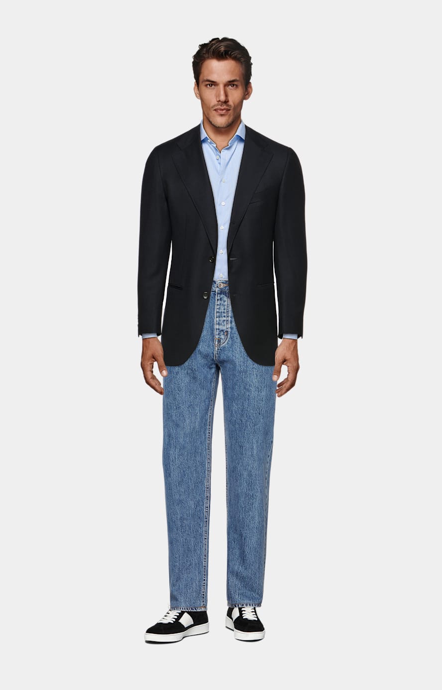 Mid Blue Striped Twill Extra Slim Fit Shirt