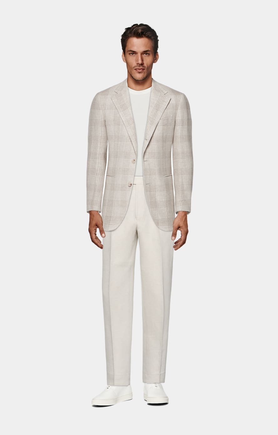 Light Taupe Checked Relaxed Fit Roma Blazer