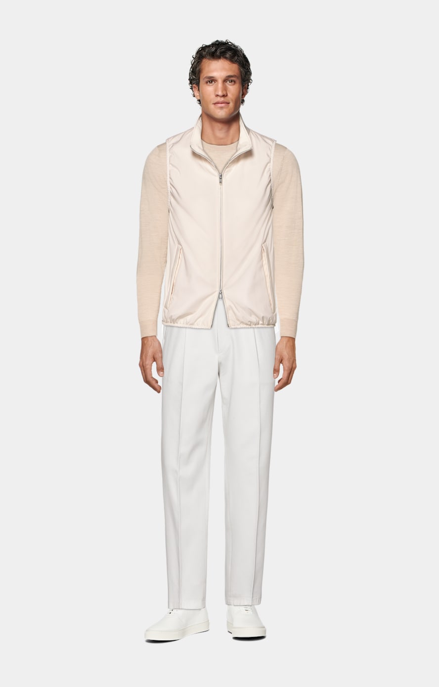 Wide Leg Turn Up Trousers in Off-White