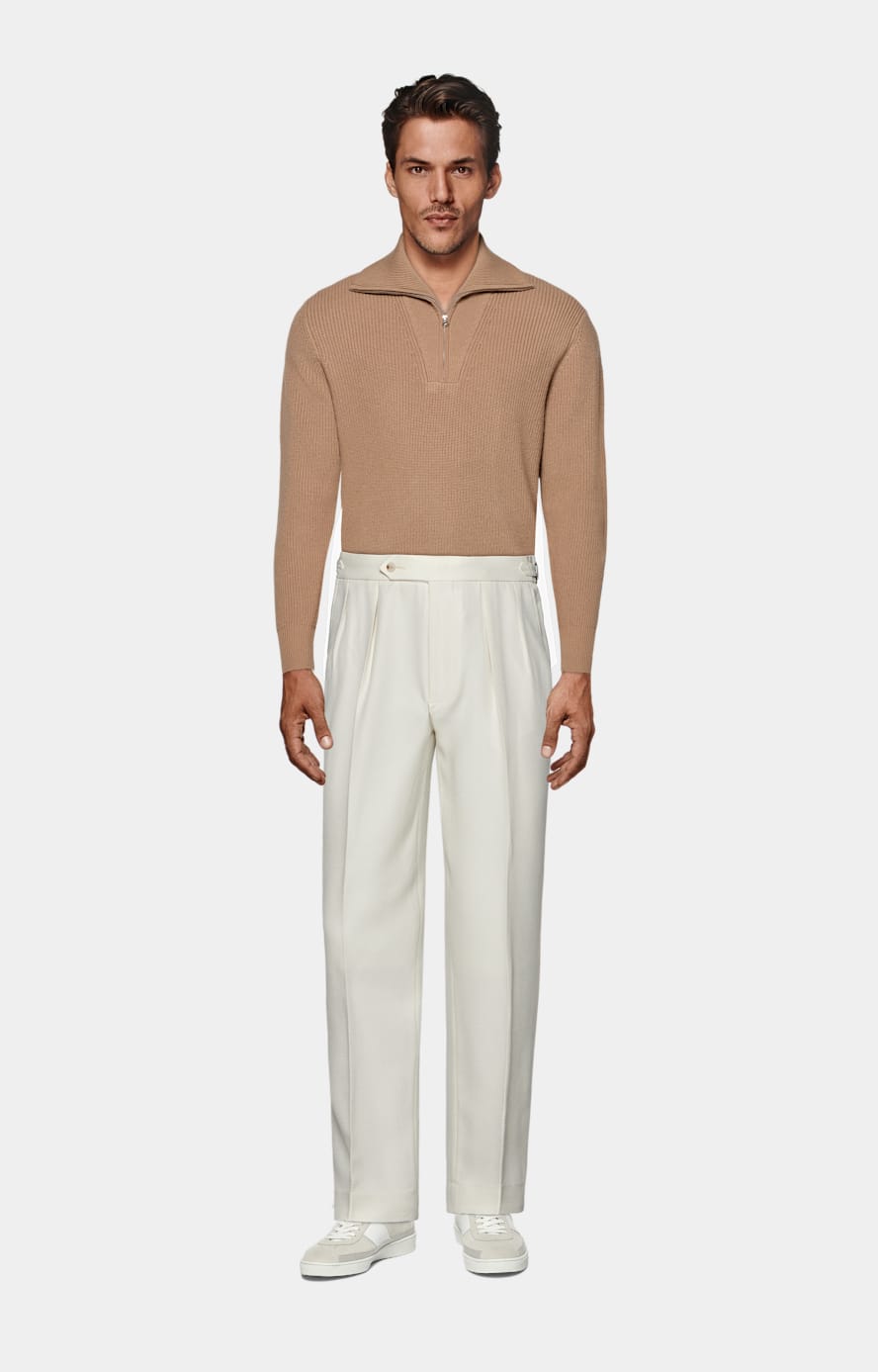 Mid Brown Ribbed Half Zip
