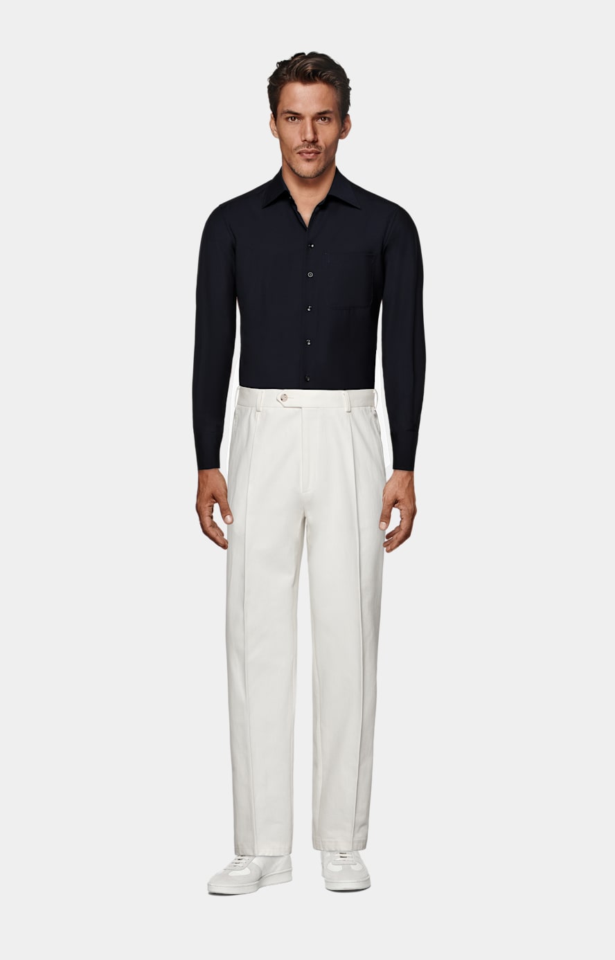 Pantaloni color panna wide leg straight