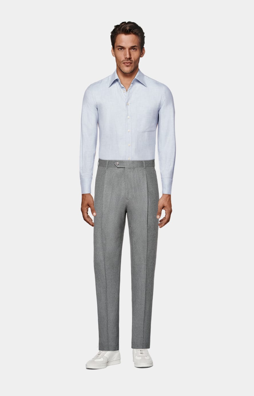 Mid Grey Wide Leg Straight Pants in Wool Cashmere