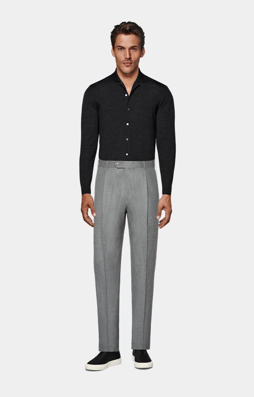 Dark Grey Merino Long Sleeve Polo Cardigan