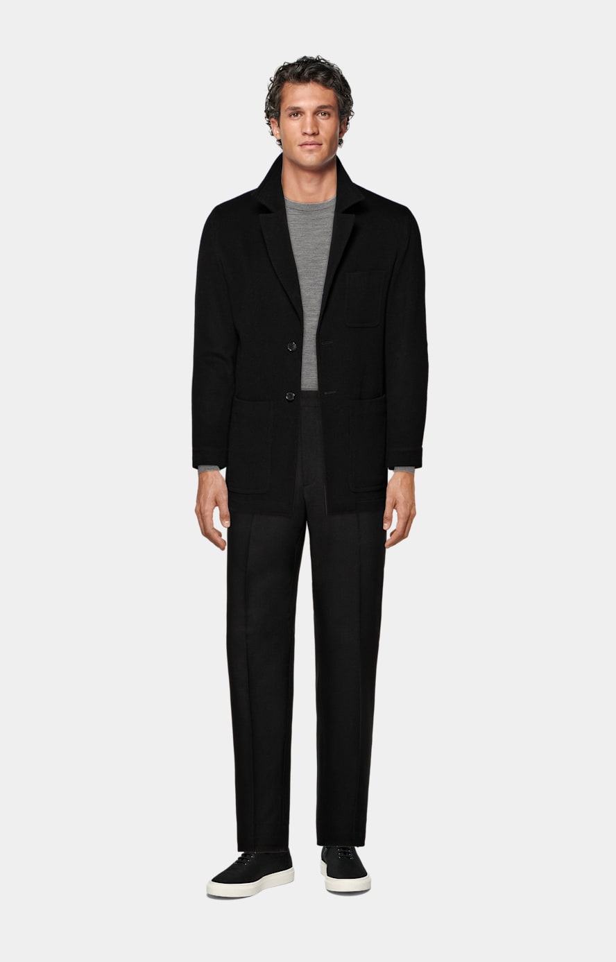 Black Relaxed Fit Shirt Jacket in Pure Wool SUITSUPPLY Canada