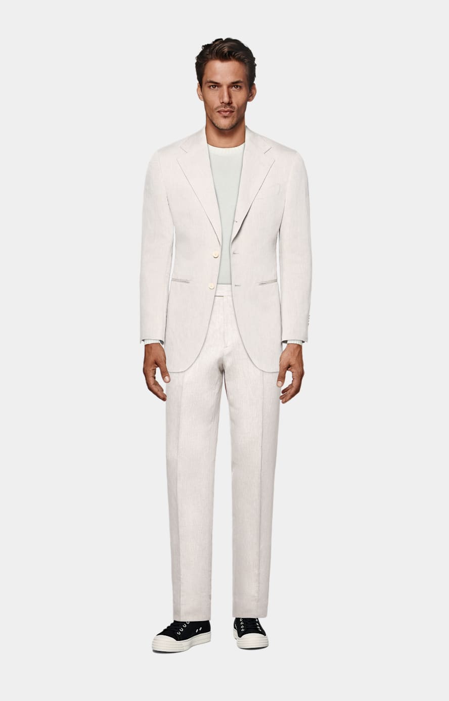 Light Taupe Straight Leg Suit Trousers
