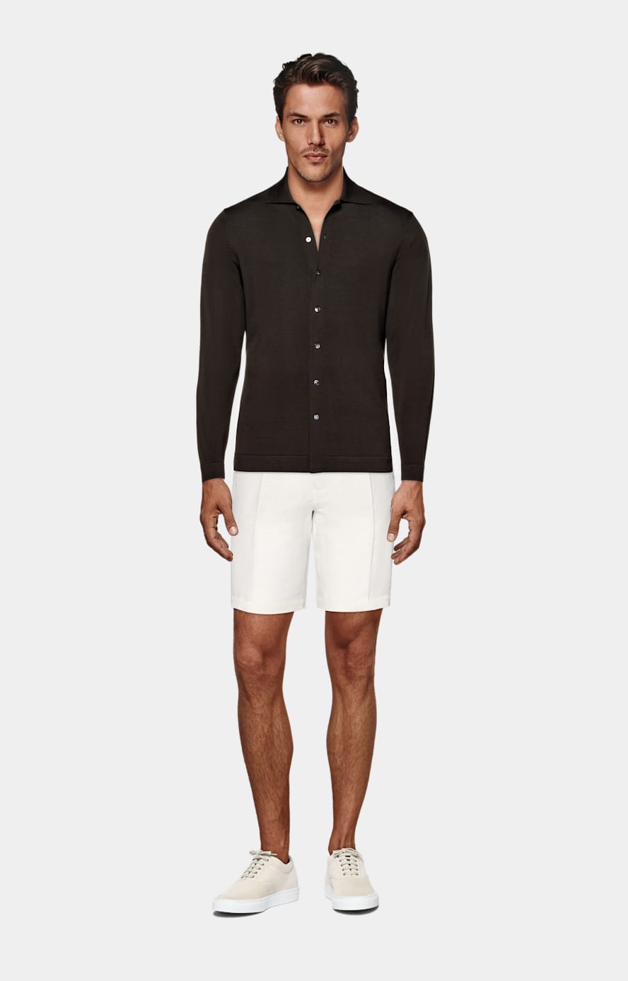 Polo-Cardigan dunkelbraun Langarm