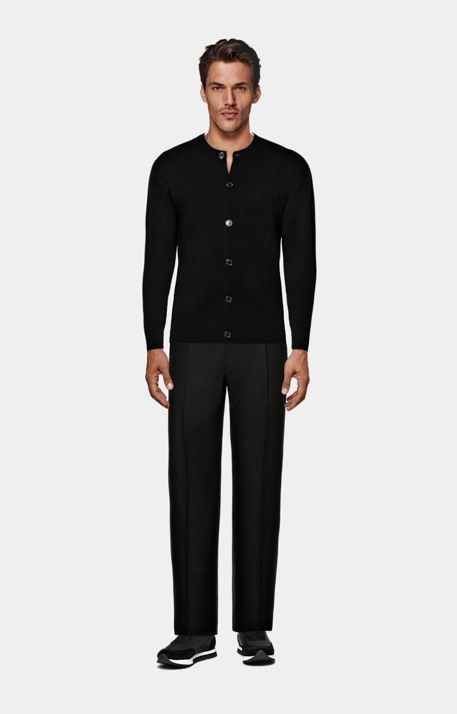 Black Merino Crewneck Cardigan