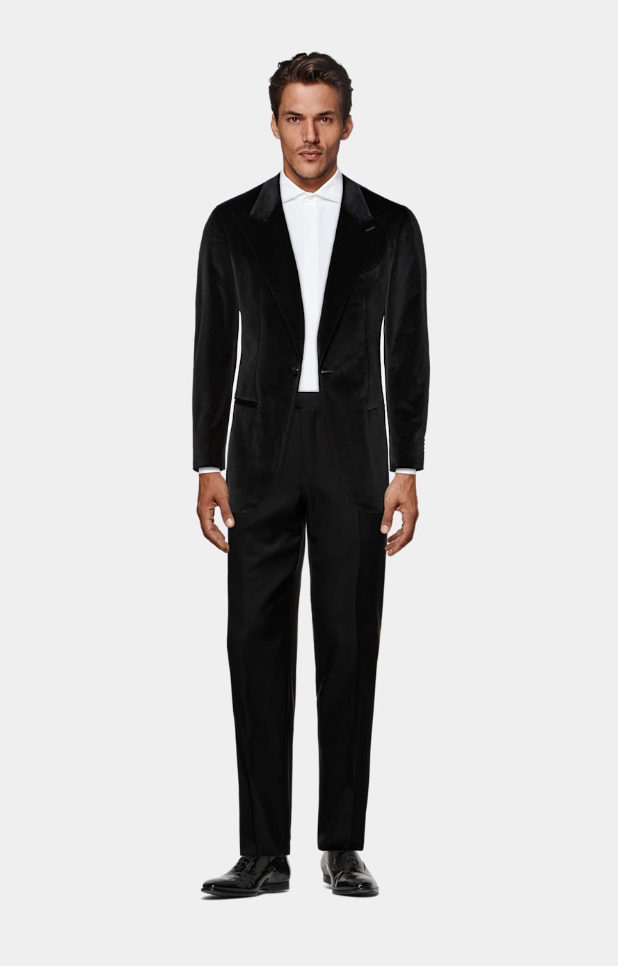 Black Tailored Fit Havana Dinner Jacket in Stretch Cotton Velvet SUITSUPPLY SUITSUPPLY US