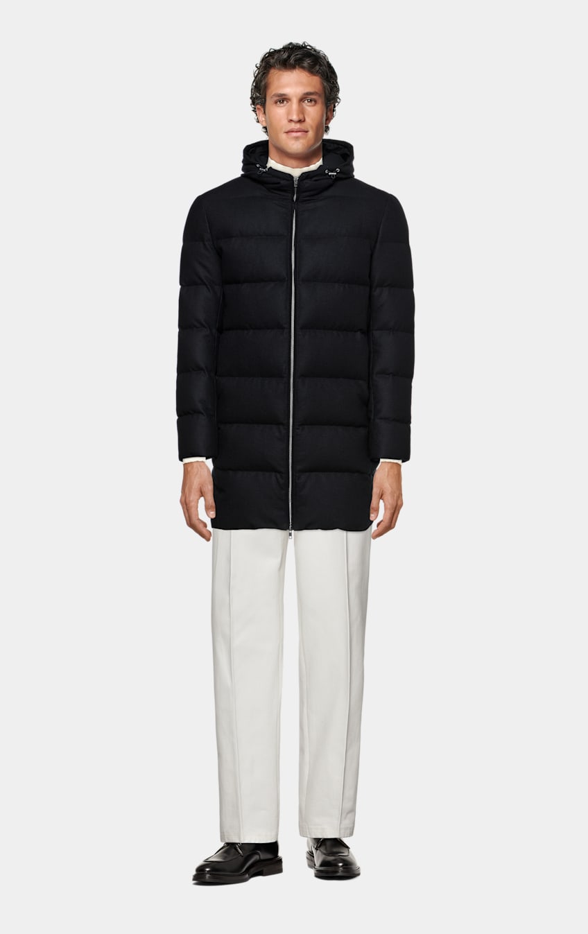 Navy long down coat on sale
