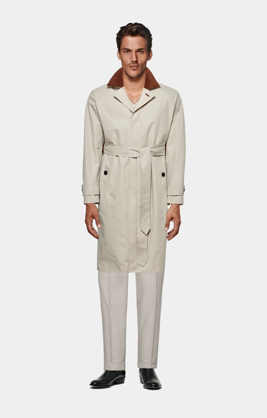 Sand Belted Trench Coat in Pure Cotton SUITSUPPLY SUITSUPPLY Canada