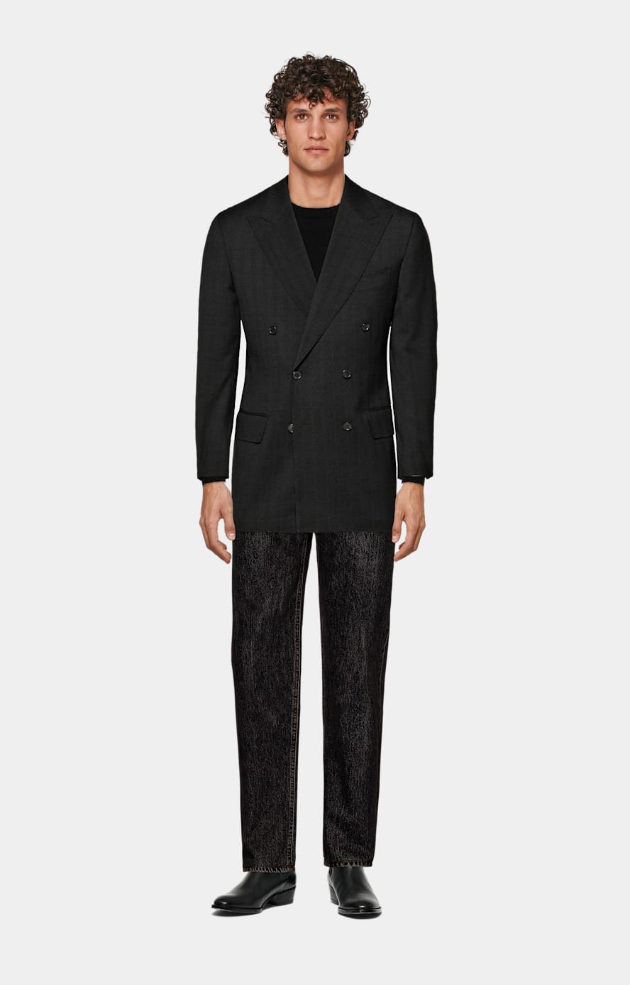 Black Herringbone Tailored Fit Milano Blazer