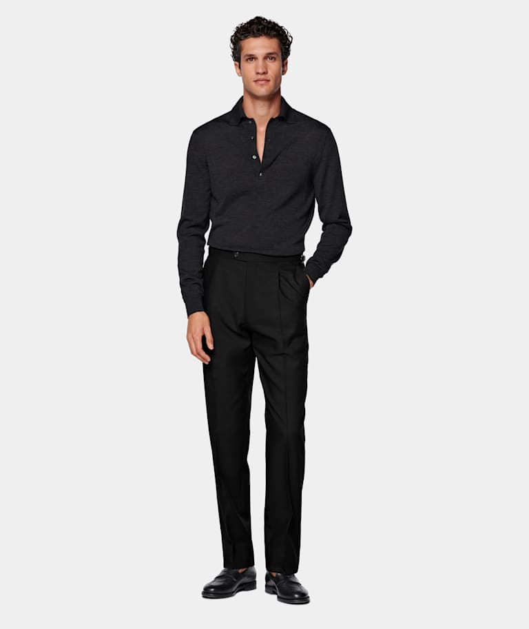Wide Leg Tapered Suit Pants