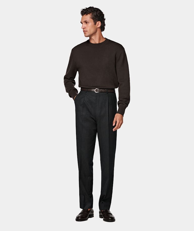 Wide Leg Tapered Suit Trousers