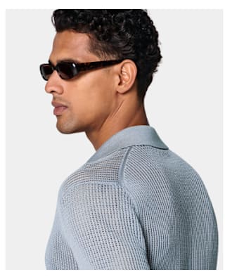 Blue crochet polo