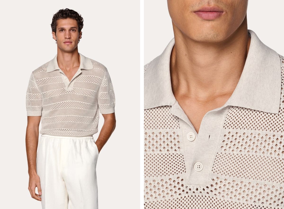 Beige crochet polo